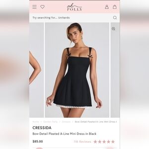 Cressida Bow Detail Pleated A-Line Mini Dress in Black